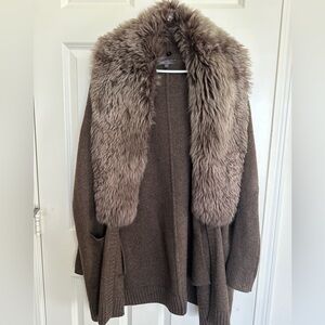 Vince Long Cardigan with removable fur collar